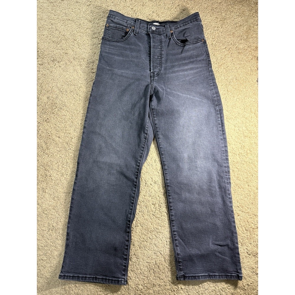 Levis Ribcage Straight Ankle‎ Jeans Women's 30 High Rise Button Fly Black Wash